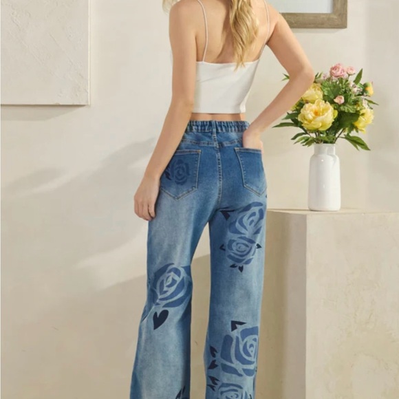 Oli & Hali Blue Floral Wide Leg Jeans - Picture 5 of 10